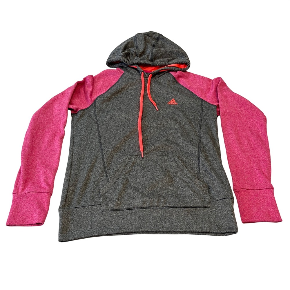 Adidas Ultimate Hoodie CLIMAWARM Gray Pink Raglan Sleeve Athletic Size M‎